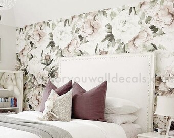 Floral Wallpaper, Peony wallpaper, Girls Room Removable wallpaper, Girl Nursery Wallpaper, Vintage Floral Wallpaper, Peel and Stick 30-0037