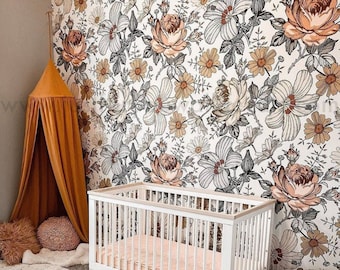 Wildflower Wallpaper, Vintage Floral Wallpaper, Nursery Wallpaper, Floral Wallpaper, Peel and Stick Wallpaper, Girls Room Wallpaper 30-0011