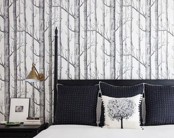 Birch Tree Wallpaper, Peel and stick birch wallpaper, Scandinavian wallpaper, Eco-friendly wallpaper, Elegant tree wallpaper 28-0008