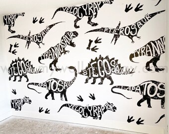 Dinosaur Nursery Wallpaper, Black and White Boy Nursery Wallpaper, Baby Boy Nursery Wallpaper, Toddler Boy Wallpaper, Kids Wallpaper 33-0029