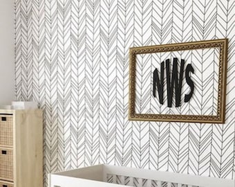 Chevron Wallpaper, Pattern Wallpaper, Removable Wallpaper, Black and White Wallpaper, Peel and Stick Wallpaper, Modern Wallpaper 25-0005