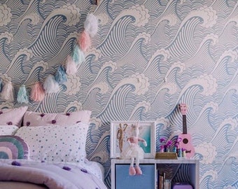 Teen Wallpaper, Waves Wallpaper, Ocean Waves Wallpaper, Beach Wallpaper, Peel and Stick Wallpaper, Blue Wallpaper, Kids Wallpaper 28-0007OB