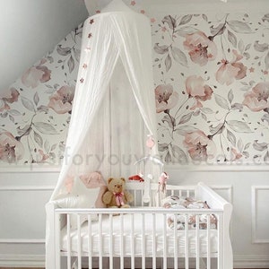 Papel pintado floral, papel pintado de vivero de niña, extraíble, vivero de papel pintado floral, papel pintado floral Peel and Stick, Papier Peint 30-0032