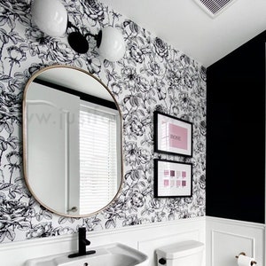Black and White Floral Wallpaper, Floral Wallpaper, Peel and Stick Removable Wallpaper, Vintage Floral Wallpaper, Rose Wallpaper 30-0004