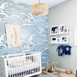 Wave Wallpaper, Nursery Wallpaper, Peel and Stick Wallpaper, Kids Removable Wallpaper, Boy Nursery Wallpaper, Nautical Wallpaper 28-0009