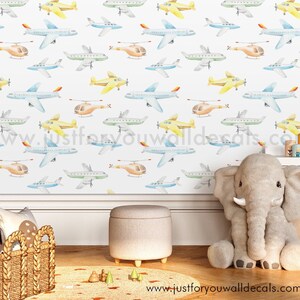 Airplane Wallpaper, Pastel Nursery Wallpaper Boy, Vintage Airplane Wallpaper, Peel and Stick Nursery Wallpaper, Baby Boy Wallpaper 34-0002
