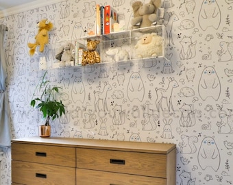 Nursery Wallpaper, Animal Wallpaper, Removable wallpaper, Nursery Animals Kids Room, Woodland Wallpaper, Peel and Stick, Wallpaper 33-0001