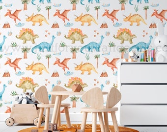 Nursery Wallpaper, Animal Wallpaper, Removable wallpaper, Nursery Dinosaur Kids Room, Dinosaur Animal Wallpaper, Kid Wallpaper 33-0023