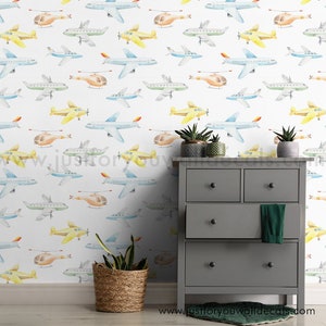 Airplane Wallpaper, Nursery Wallpaper Boy, Baby Boy Airplane Wallpaper, Peel and Stick Boy Nursery Wallpaper, Kids Wallpaper 34-0002