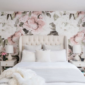 Floral Wallpaper, Peony wallpaper, Girls Room Removable wallpaper, Girl Nursery Wallpaper, Vintage Floral Wallpaper, Peel and Stick 30-0021