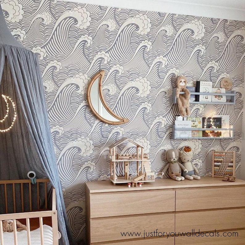 Wave Wallpaper Nursery Wallpaper Boy Peel & Stick Wallpaper Etsy