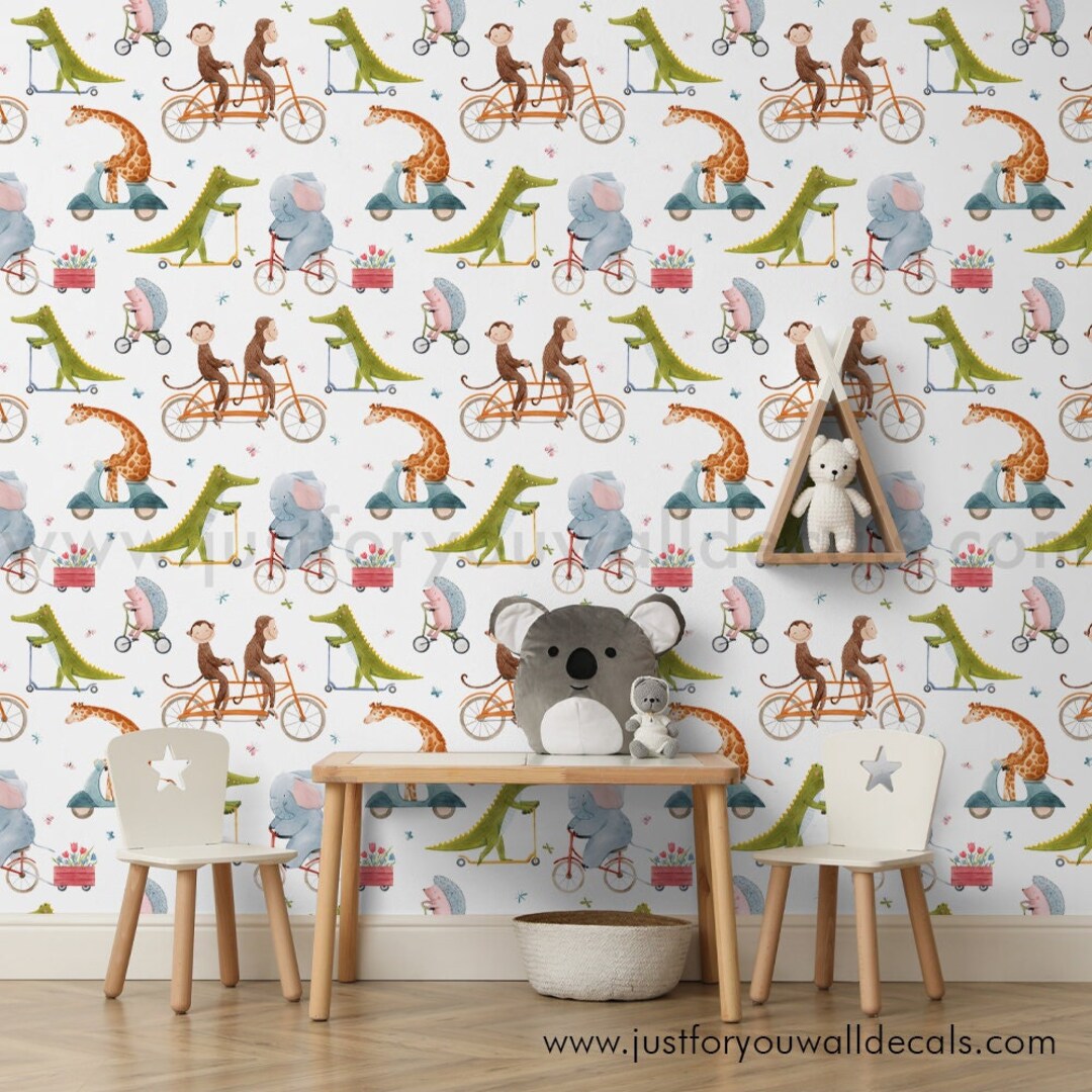 Animal Nursery Wallpaper Kids Wallpaper Toddler Boy - Etsy