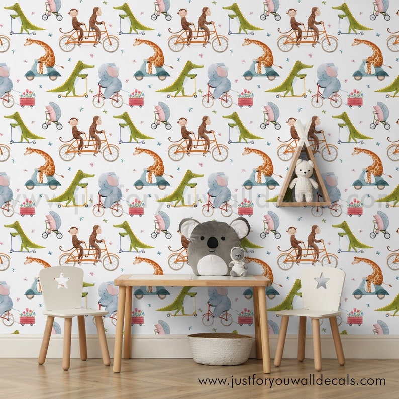Animal Nursery Wallpaper Kids Wallpaper Toddler Boy Etsy