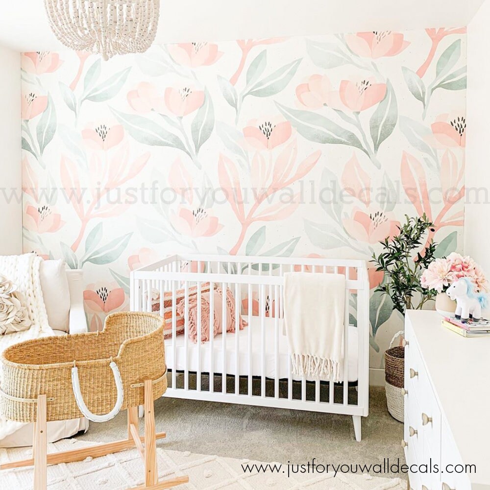 Floral Wallpaper, Nursery Wallpaper, Removable Wallpaper, Peel and ...