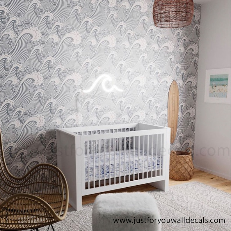 Wave Wallpaper Nursery Wallpaper Boy Peel & Stick Wallpaper Etsy