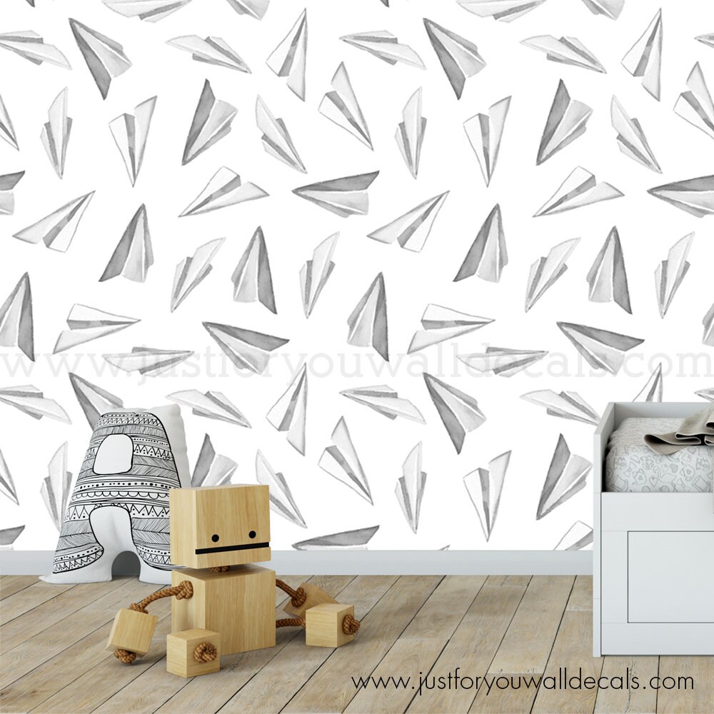 Boy Nursery Wallpaper Boys Paper Airplane Wallpaper Plane Etsy