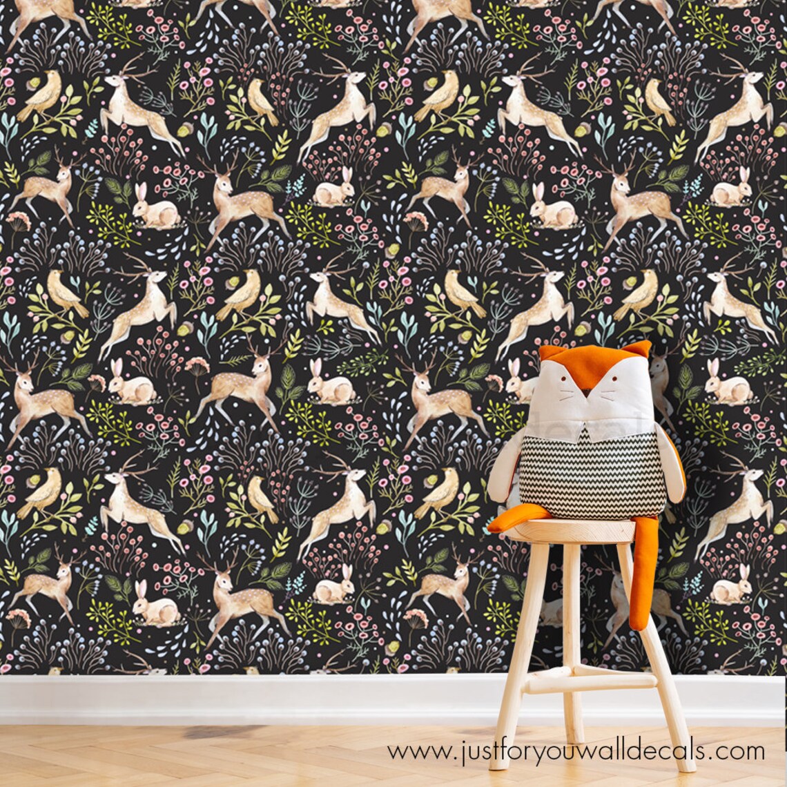 Nursery Wallpaper Deer Rabbit Bird Wallpaper Removable | Etsy