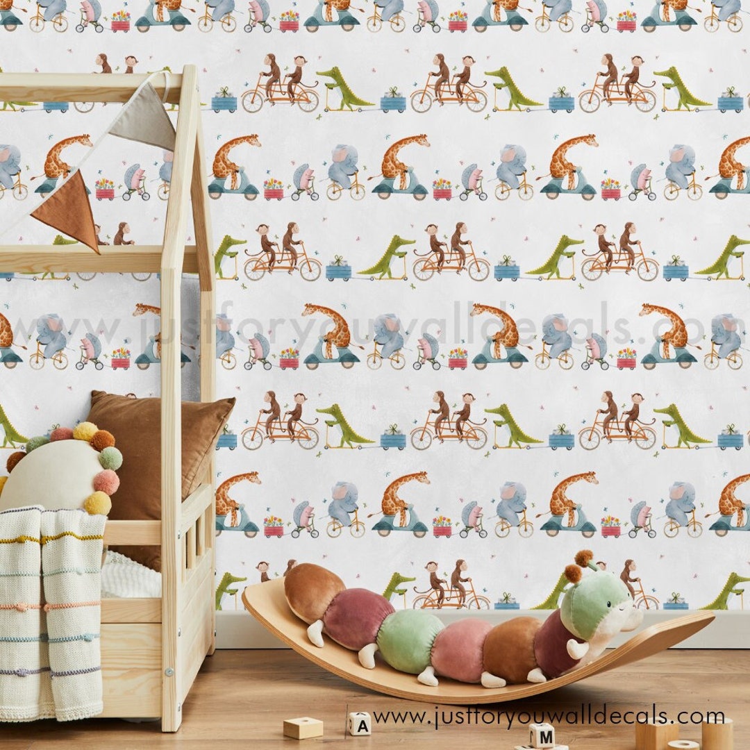 Nursery Wallpaper, Animal Wallpaper, Kids Wallpaper, Baby Boy Wallpaper