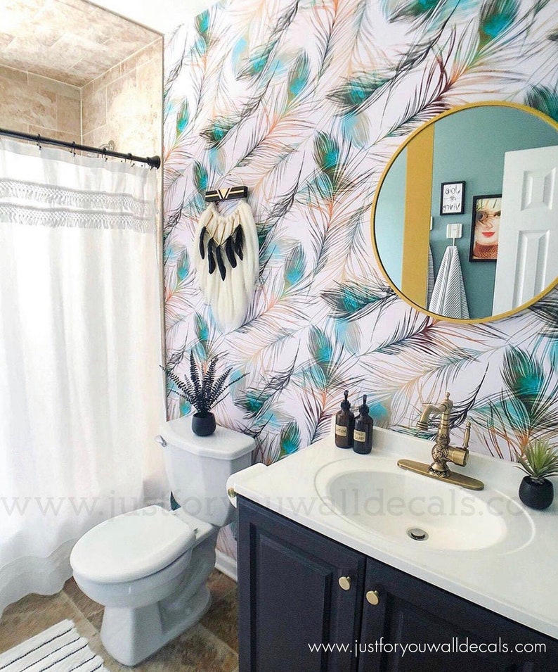 Bathroom Wallpaper Peacock Wallpaper Powder Room Wallpaper - Etsy