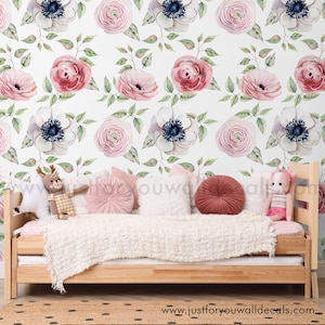 Floral Wallpaper, Peony wallpaper, Girls Room Removable wallpaper, Girl Nursery Wallpaper, Vintage Floral Wallpaper, Peel and Stick 30-0006