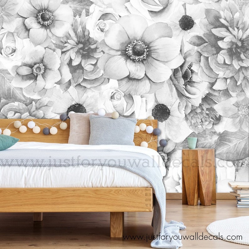 Nursery Wallpaper Girl Room Wallpaper Girl Nursery wallpaper Floral Wallpaper Black White Peony Wallpaper 26-4001 Girl wallpaper