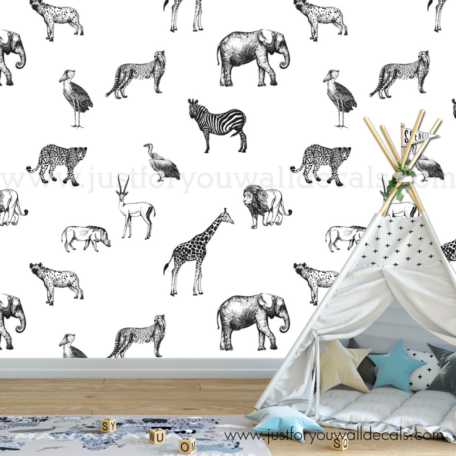 Nursery Wallpaper Animal Wallpaper Removable Wallpaper | Etsy