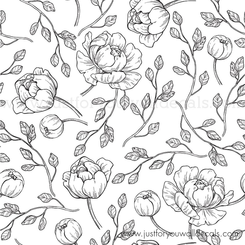 Baby Girl Wallpaper Wallpaper 30-0009 Girl Wallpaper Black Floral Wallpaper Floral Wallpaper Black and White Wallpaper Peony Wallpaper