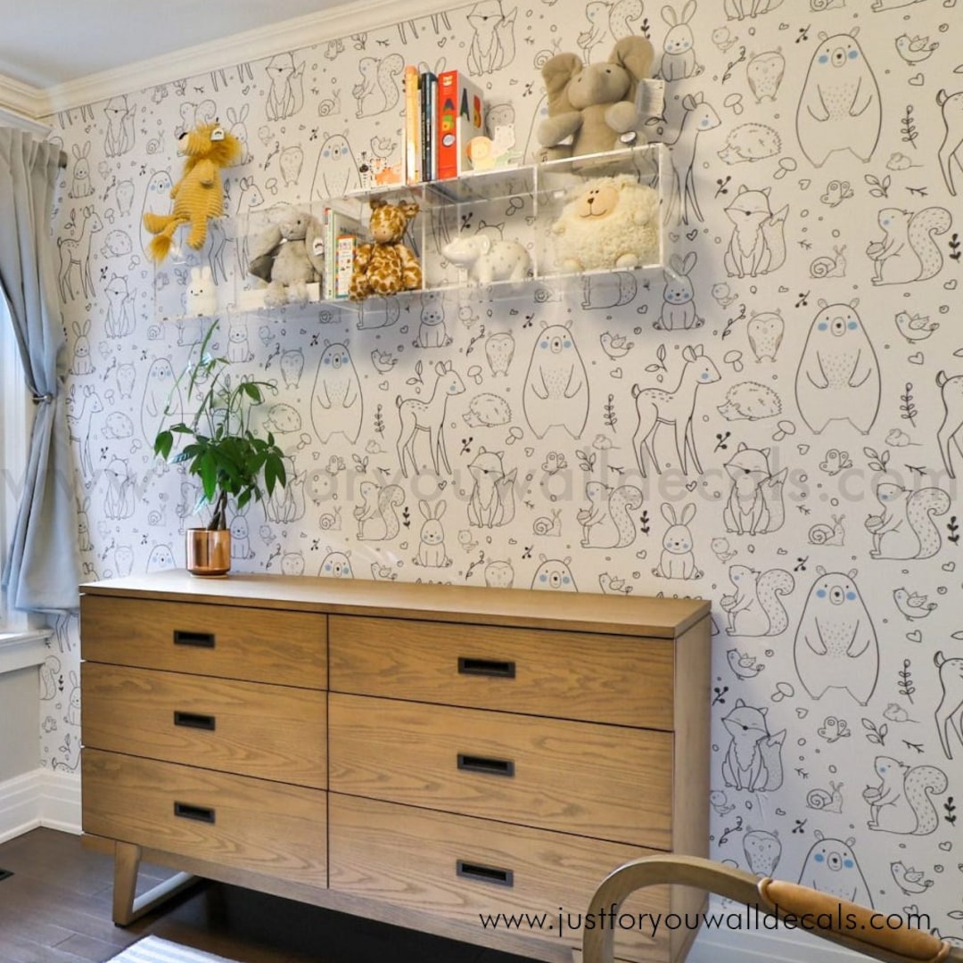 Nursery Wallpaper, Animal Wallpaper, Removable Wallpaper, Nursery ...