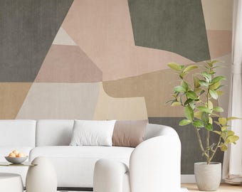 Abstract Shapes Wallpaper, Boys Room Nursery Wallpaper, Boho Abstract Wall Mural, Unique Abstract Pattern Wallpaper, Peel and Stick 22-0004