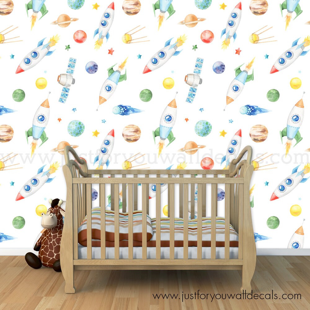 Nursery Wallpaper Outer Space Wallpaper Kids Removable Etsy