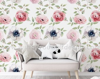 Nursery Wallpaper, Floral Wallpaper, Peony Wallpaper, Nursery Wallpaper Girl, Flower Wallpaper, Peel and Stick Wallpaper Floral 30-0006