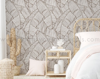 Palm Leaf Wallpaper, Nursery Wallpaper, Removable wallpaper, Leaf Wallpaper, Tropical Bathroom Wallpaper, Laundry Room Wallpaper 32-0002