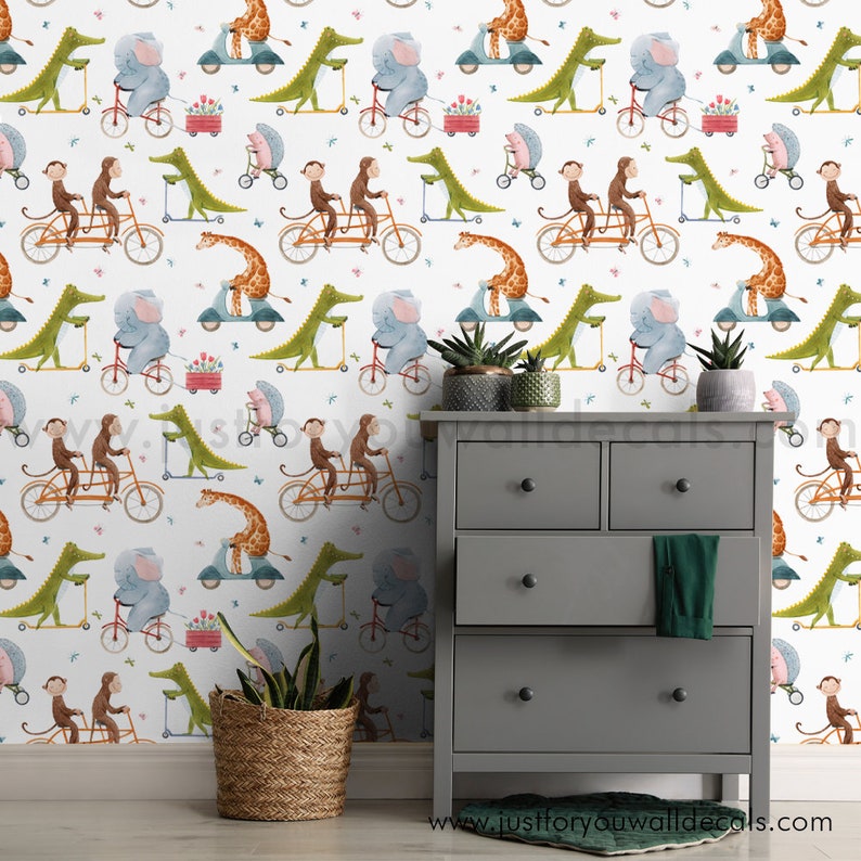 Animal Nursery Wallpaper Kids Wallpaper Toddler Boy Etsy