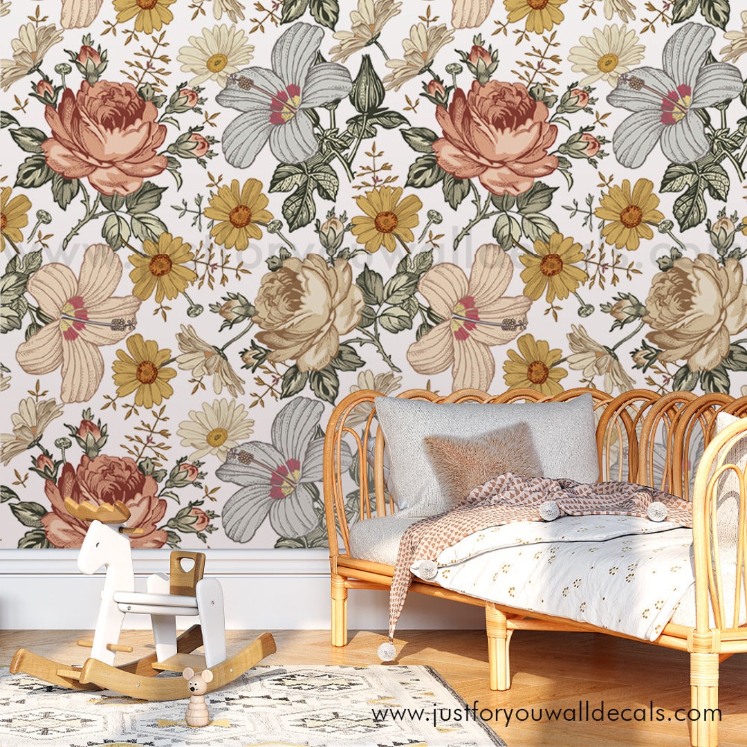 Floral Wallpaper, Vintage Floral Wallpaper, Wildflower Wallpaper ...