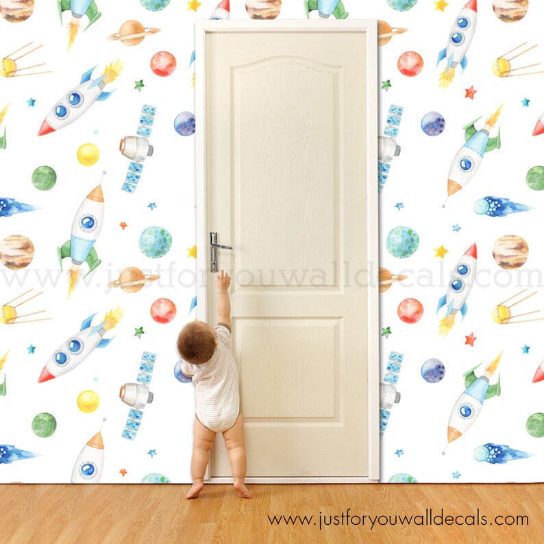 Nursery Wallpaper Outer Space Wallpaper Kids Removable Etsy