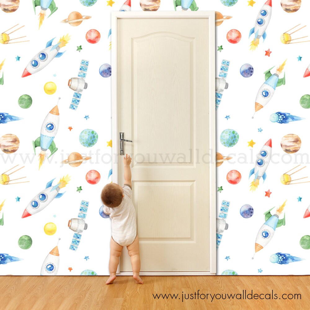 Nursery Wallpaper Outer Space Wallpaper Kids Removable Etsy