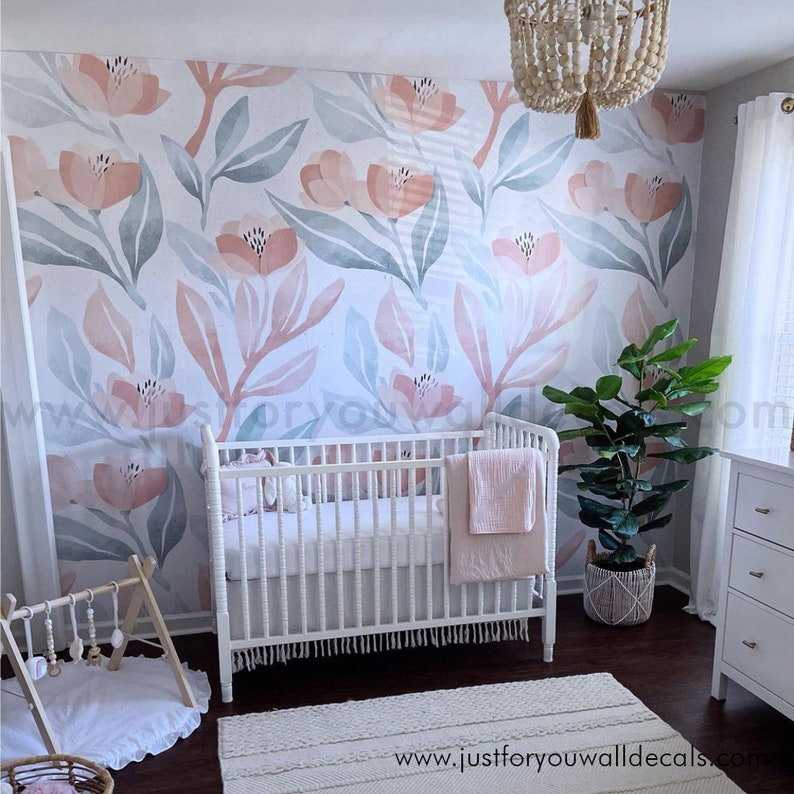 Floral Wallpaper, Nursery Wallpaper, Removable Wallpaper, Peel and ...