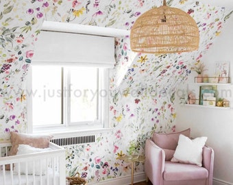 Wildflower Wallpaper, Wildflower Floral Wallpaper, Peel and Stick Wallpaper, Baby Girl Nursery Wallpaper, Girls Room Wallpaper, 30-0013