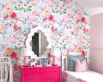 Girls Room Wallpaper, Floral Wallpaper, Nursery Wallpaper for Girls, Peel and Stick Removable Wallpaper, Pre-Pasted Wallpaper  30-0005