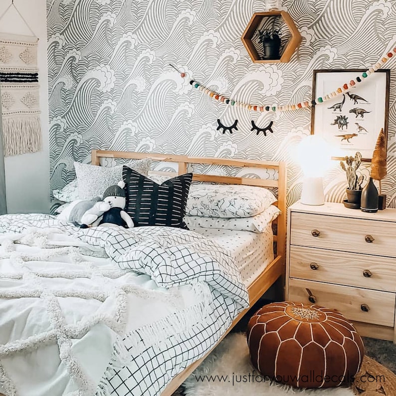 Wave Nursery Wallpaper Kids Wallpaper Peel & Stick Etsy