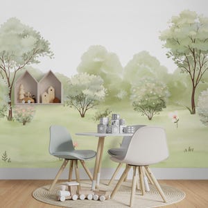 Whimsical Green Forest Tree Wallpaper Mural, Peel and Stick Wallpaper ...