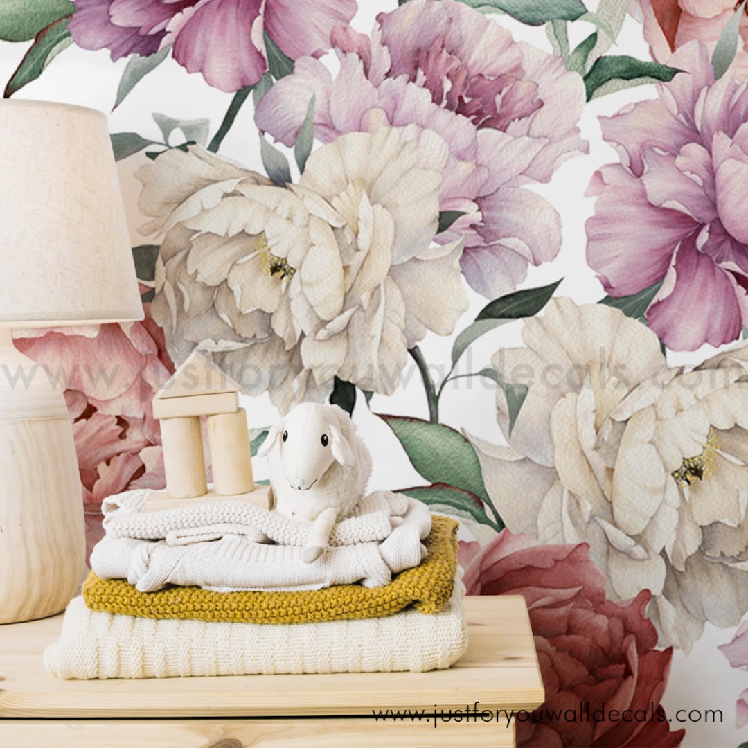Floral Wallpaper, Peony Wallpaper, Pink Purple White Floral Wallpaper ...