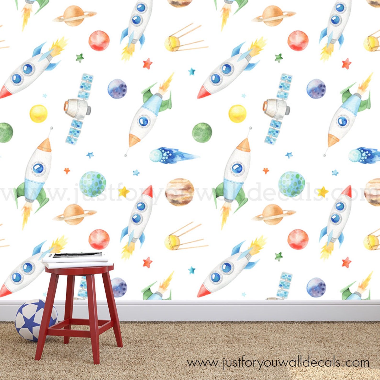 Nursery Wallpaper Outer Space Wallpaper Kids Removable Etsy