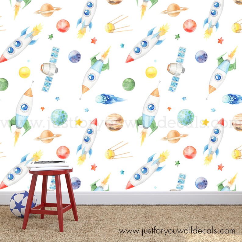 Nursery Wallpaper Outer Space Wallpaper Kids Removable Etsy