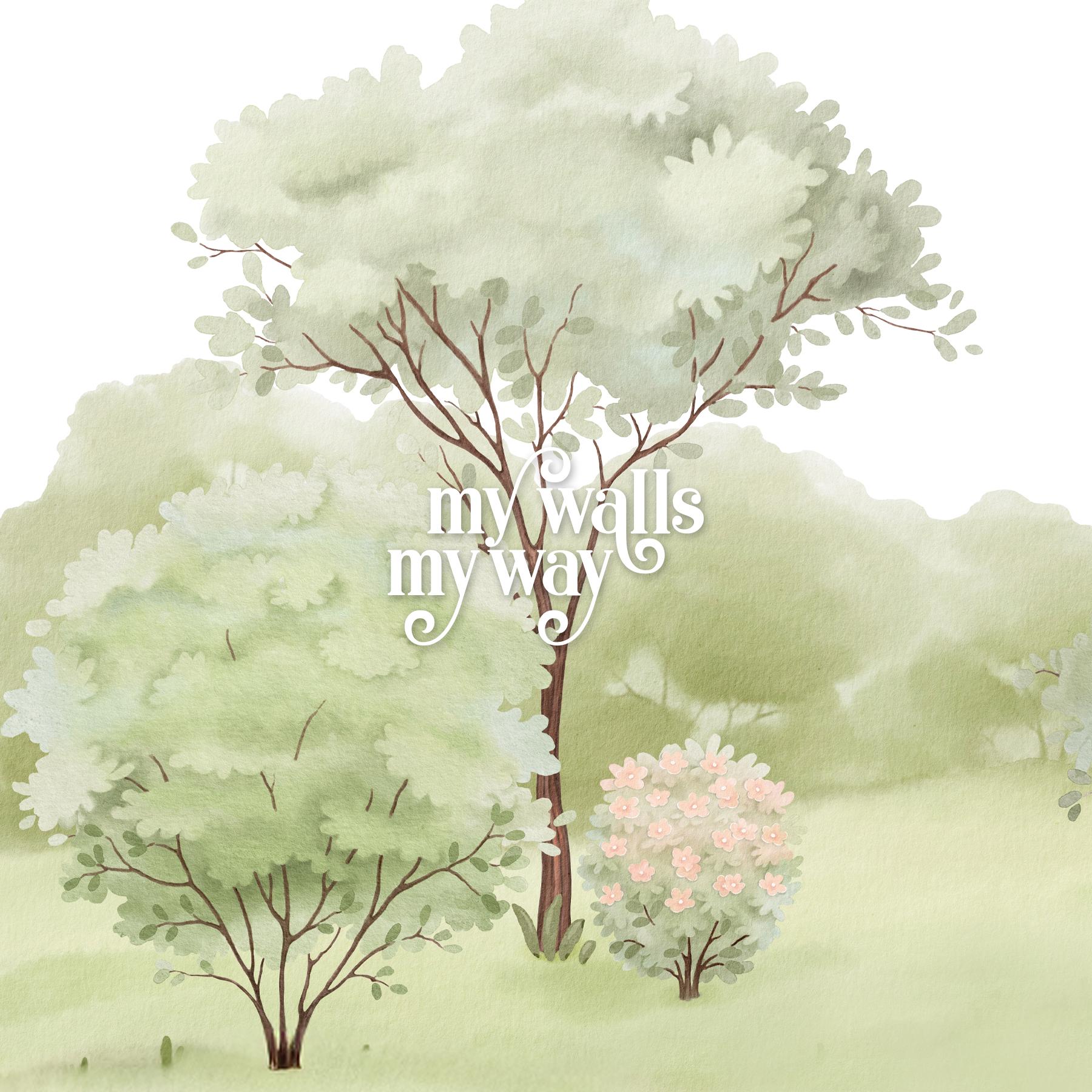 Whimsical Green Forest Tree Wallpaper Mural, Peel and Stick Wallpaper ...