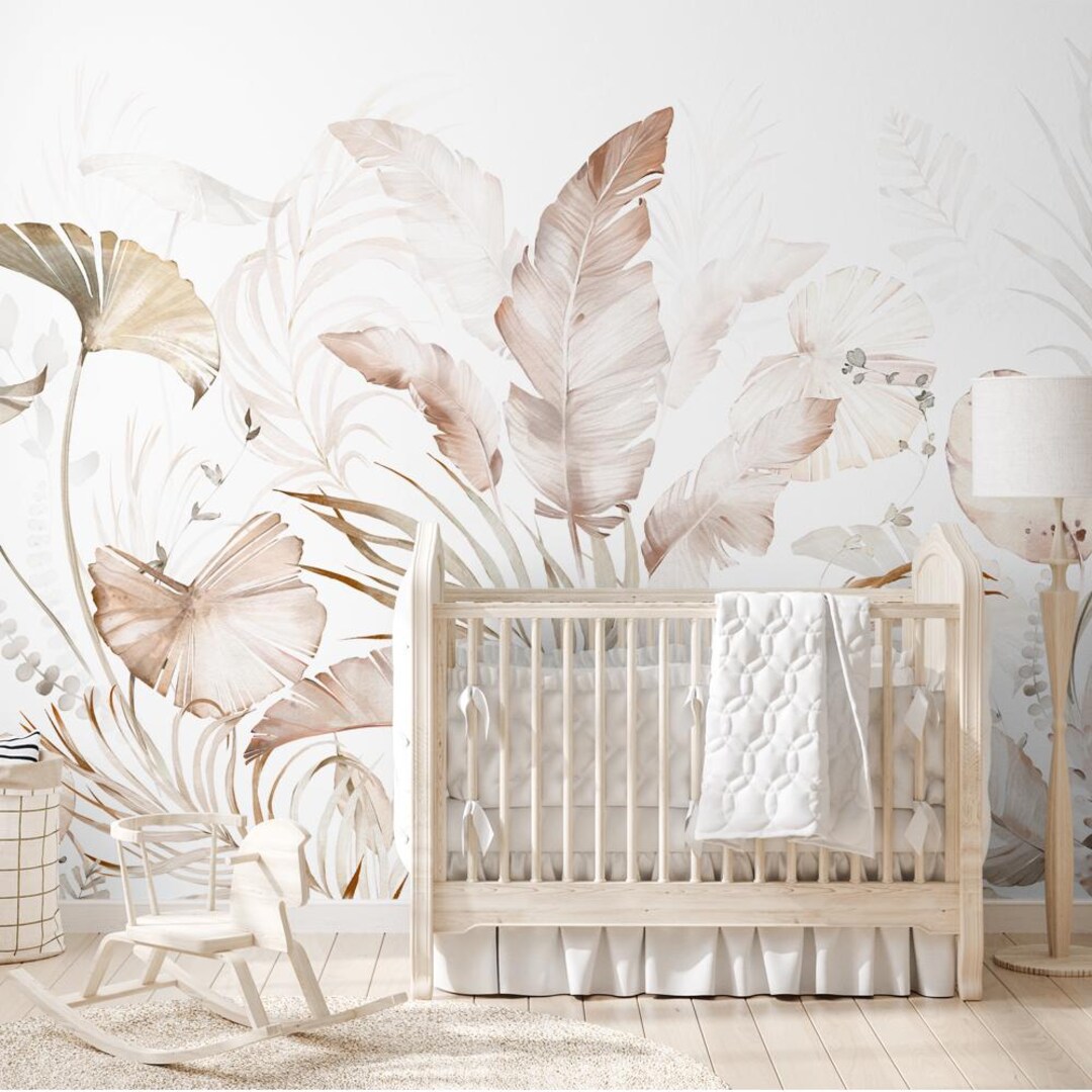 Boho Style Leaves Wallpaper,nursery Wallpaper Peel Stick, Tropical Leaf ...