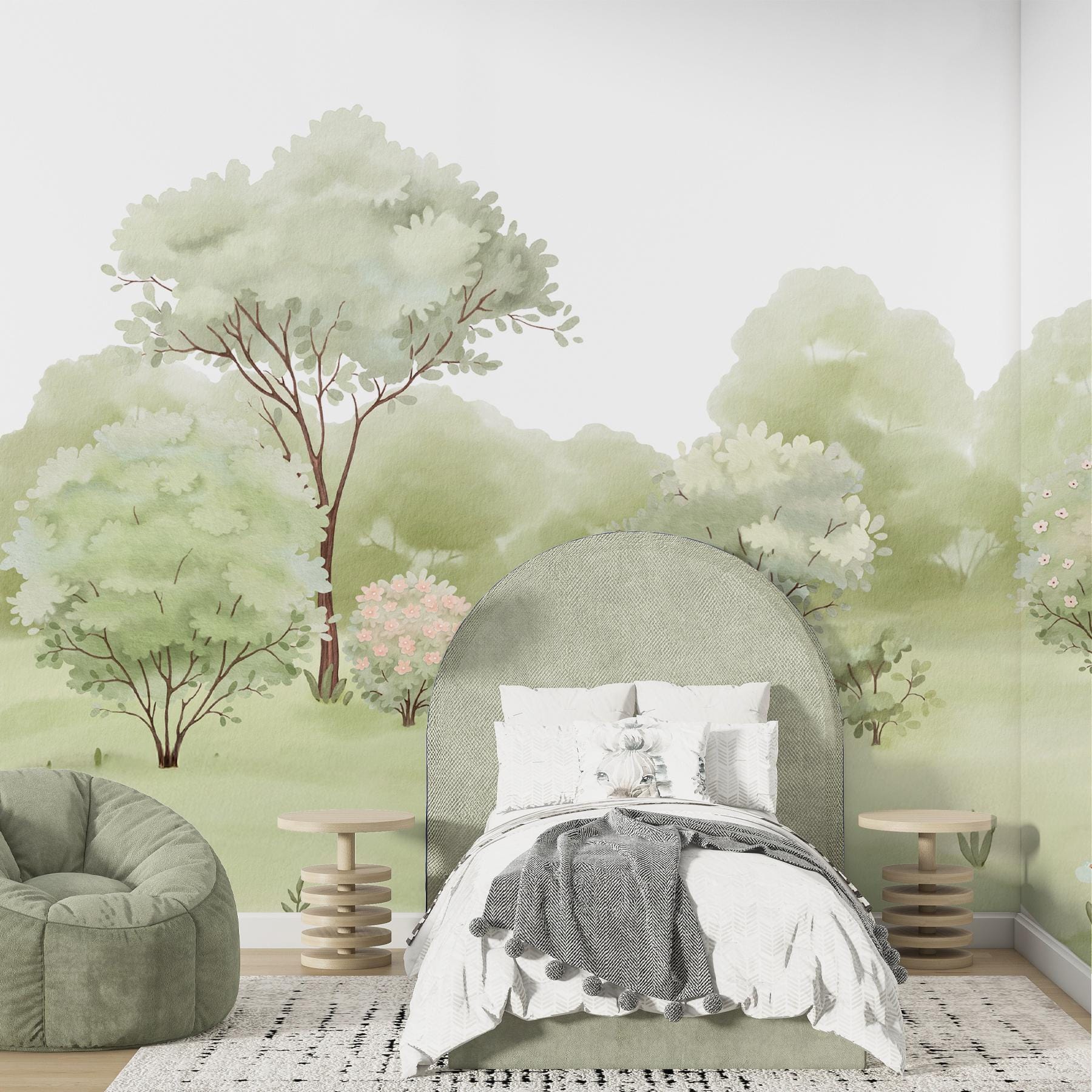 Whimsical Green Forest Tree Wallpaper Mural, Peel and Stick Wallpaper ...