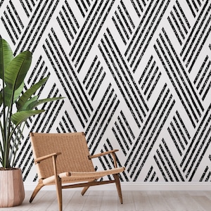 Black and White Peel and Stick Wallpaper, Modern Wallpaper, Geometric Wallpaper, Pattern Wallpaper, Laundry Room Bathroom Wallpaper 23-0001