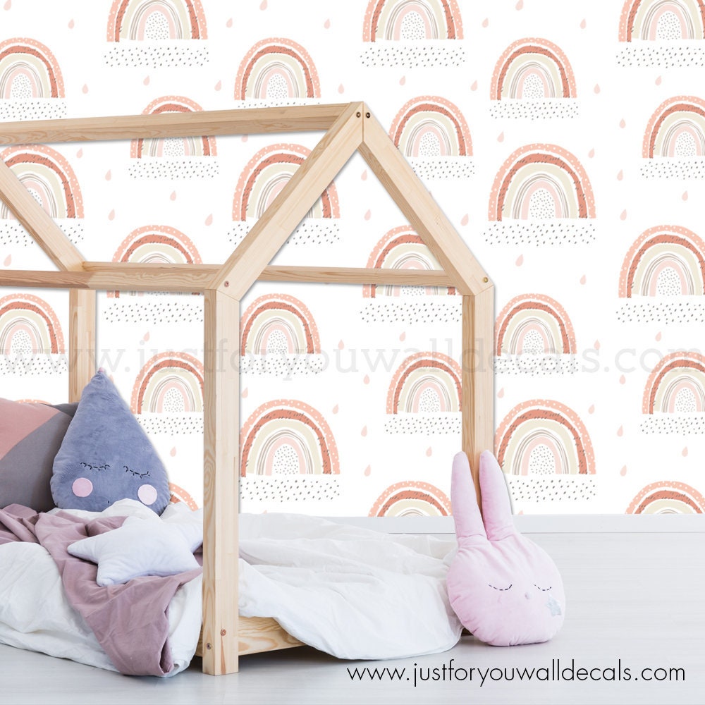 Rainbow Wallpaper Nursery Wallpaper Watercolor Rainbow Etsy