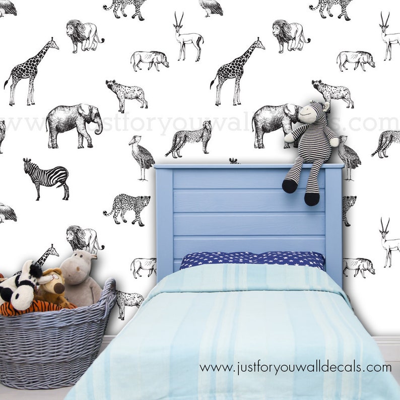 Nursery Wallpaper Animal Wallpaper Removable wallpaper Boy Etsy